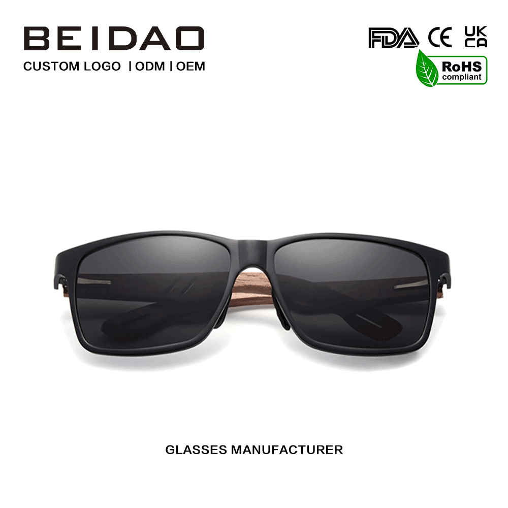 Kính râm chống bức xạ phân cực hình vuông bằng gỗ thiết kế dành cho cả nam và nữ